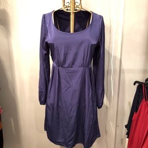 navy satin-look LS dress
